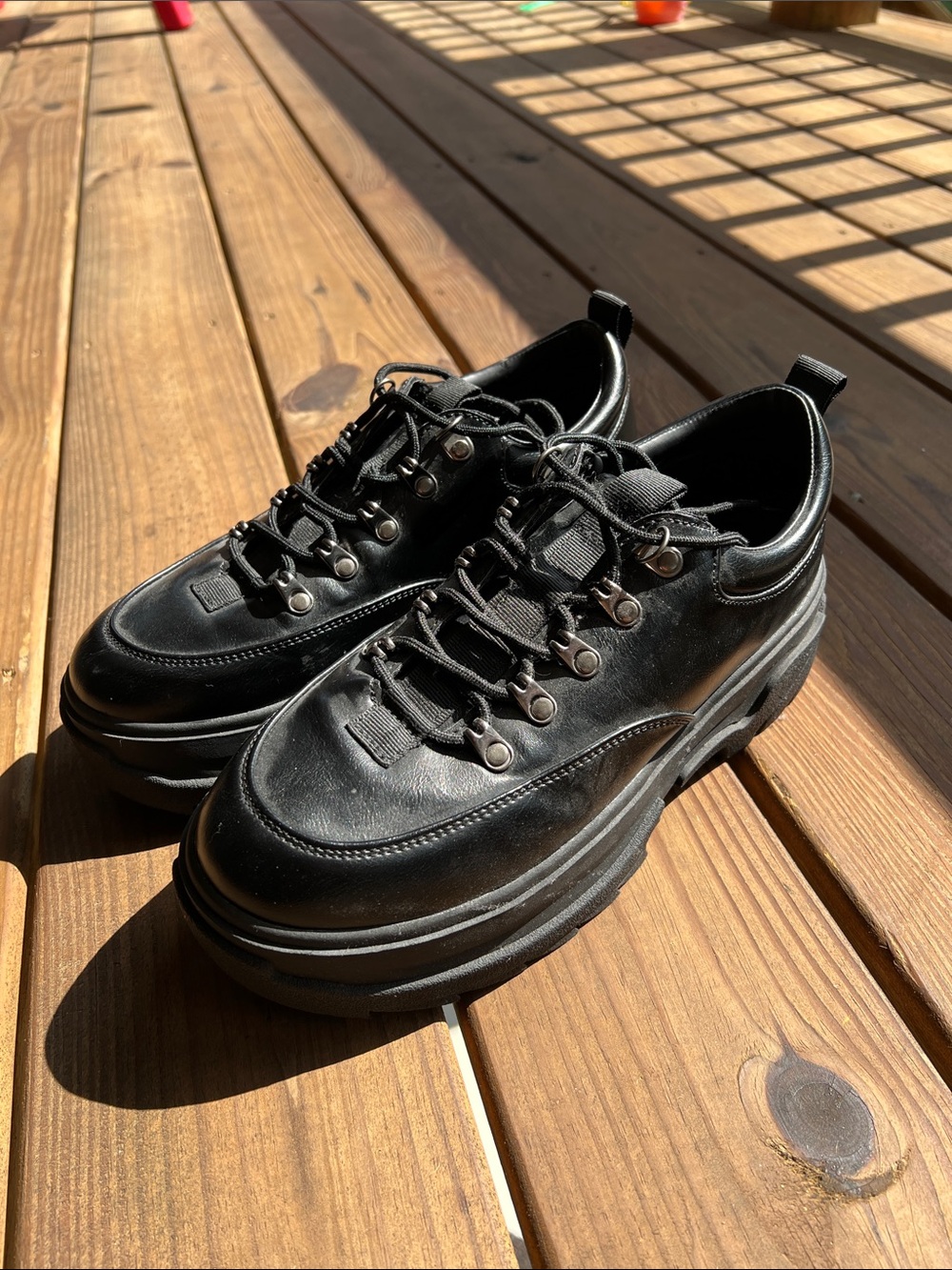 ASOS Black Chunky Leather Lace-Up Sneakers